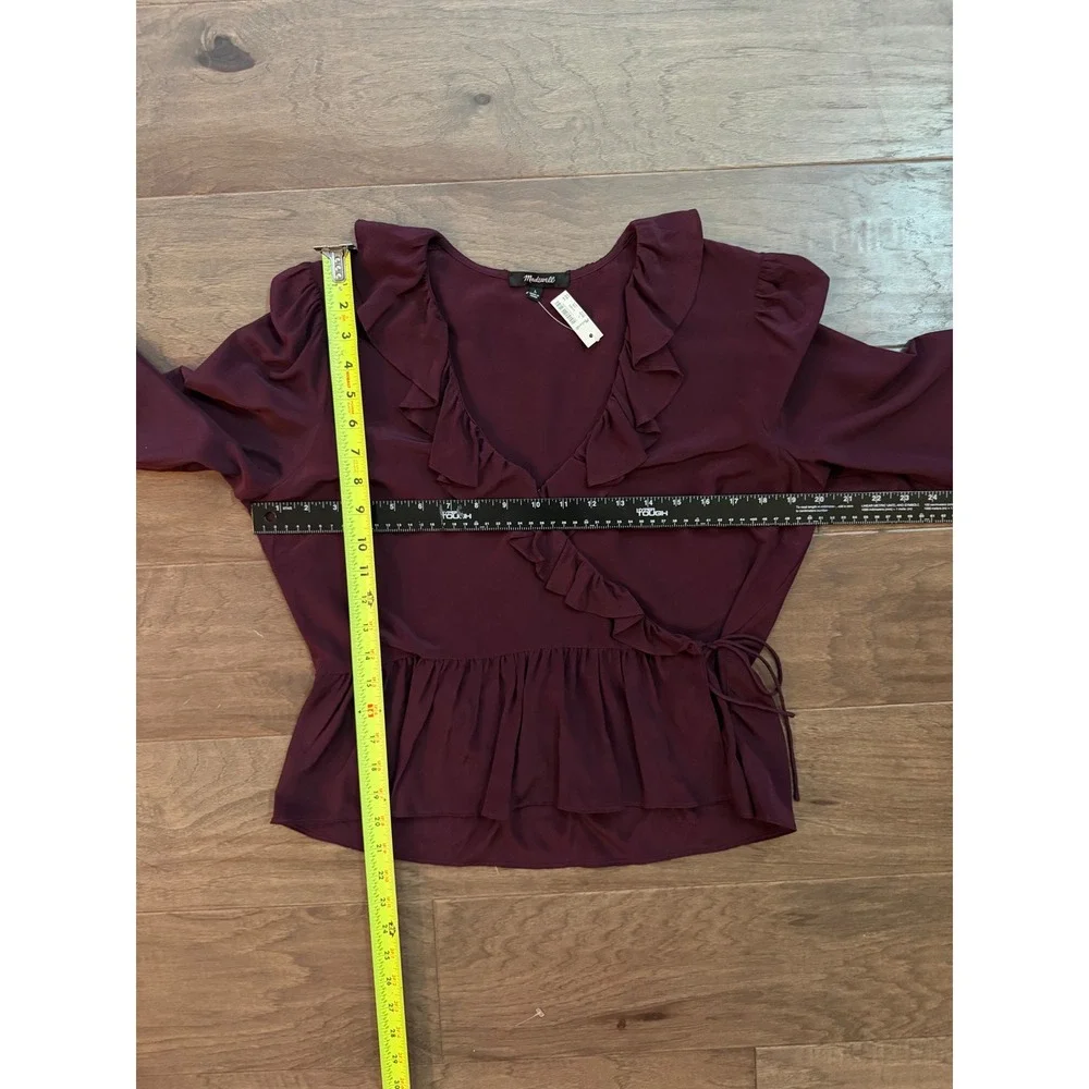 NWT Madewell Silk Ruffle Wrap Top Cabernet Burgundy Peplum Blouse K0209 Womens L